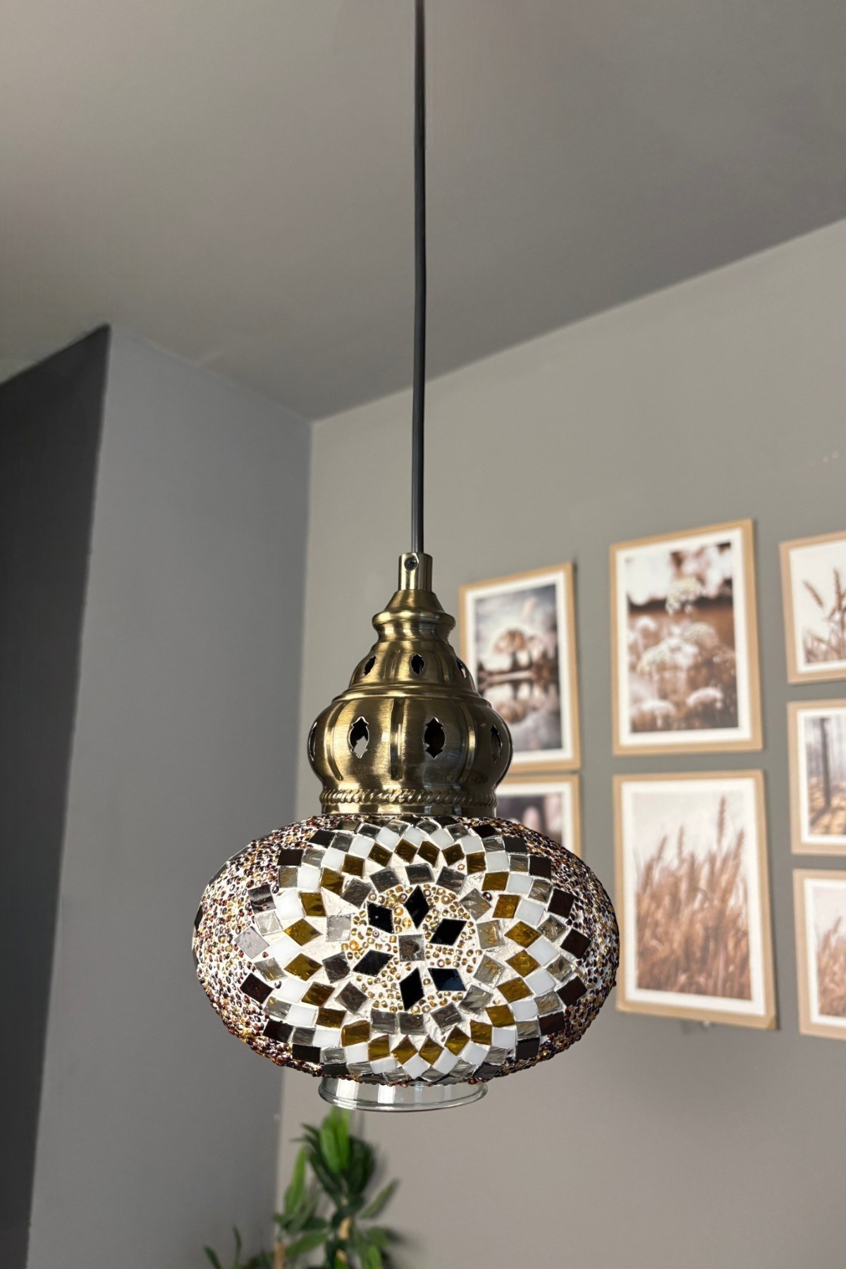 Noura Mozaik-D Cam Tekli Avize Eskitme King Başlık Retro Sarkıt Lamba Salon Aydınlatma