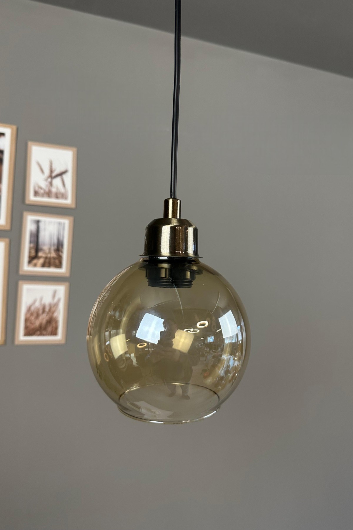 Oria Bal Rengi Cam Tekli Avize Eskitme Yarım Lale Başlık Retro Sarkıt Lamba Salon Aydınlatma