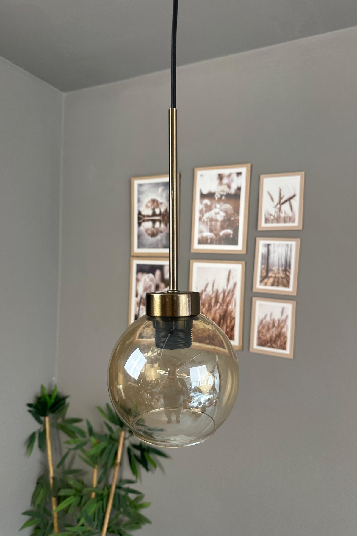 Oria Bal Rengi Cam Tekli Avize İnce Eskitme Başlık Retro Sarkıt Lamba Salon Aydınlatma