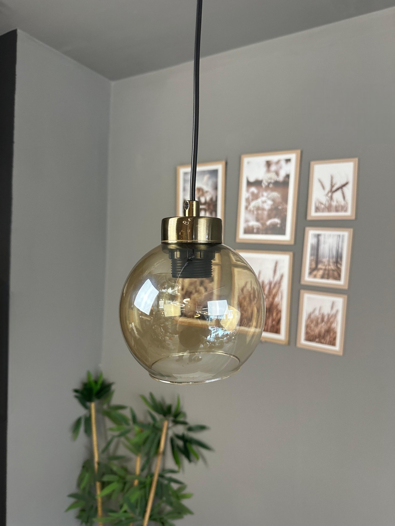 Oria Bal Rengi Cam Tekli Avize Küçük Plafonyer Rozans Başlık Retro Sarkıt Lamba Salon Aydınlatma