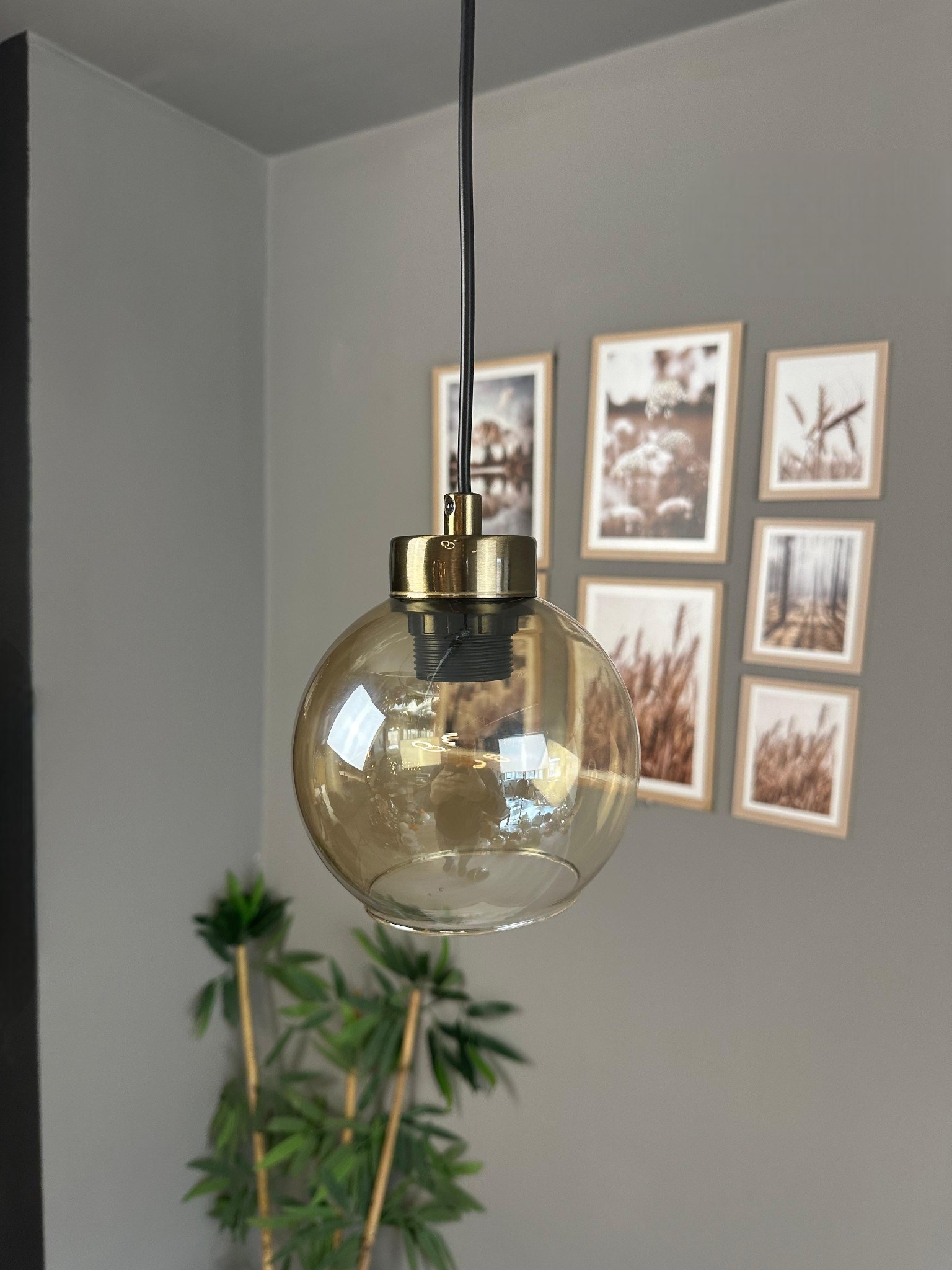 Oria Bal Rengi Cam Tekli Avize Küçük Plafonyer Rozans Başlık Retro Sarkıt Lamba Salon Aydınlatma