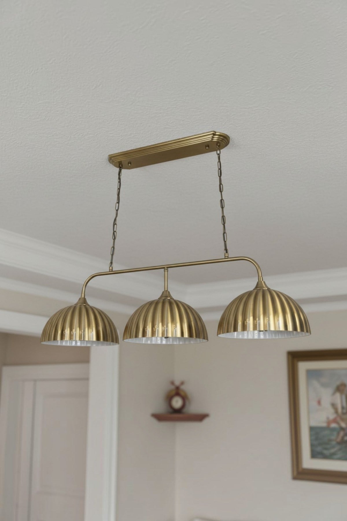 Orvian Brillar Üçlü Eskitme Metal Rustik E27 Salon Yemek Masası Sarkıt Avize