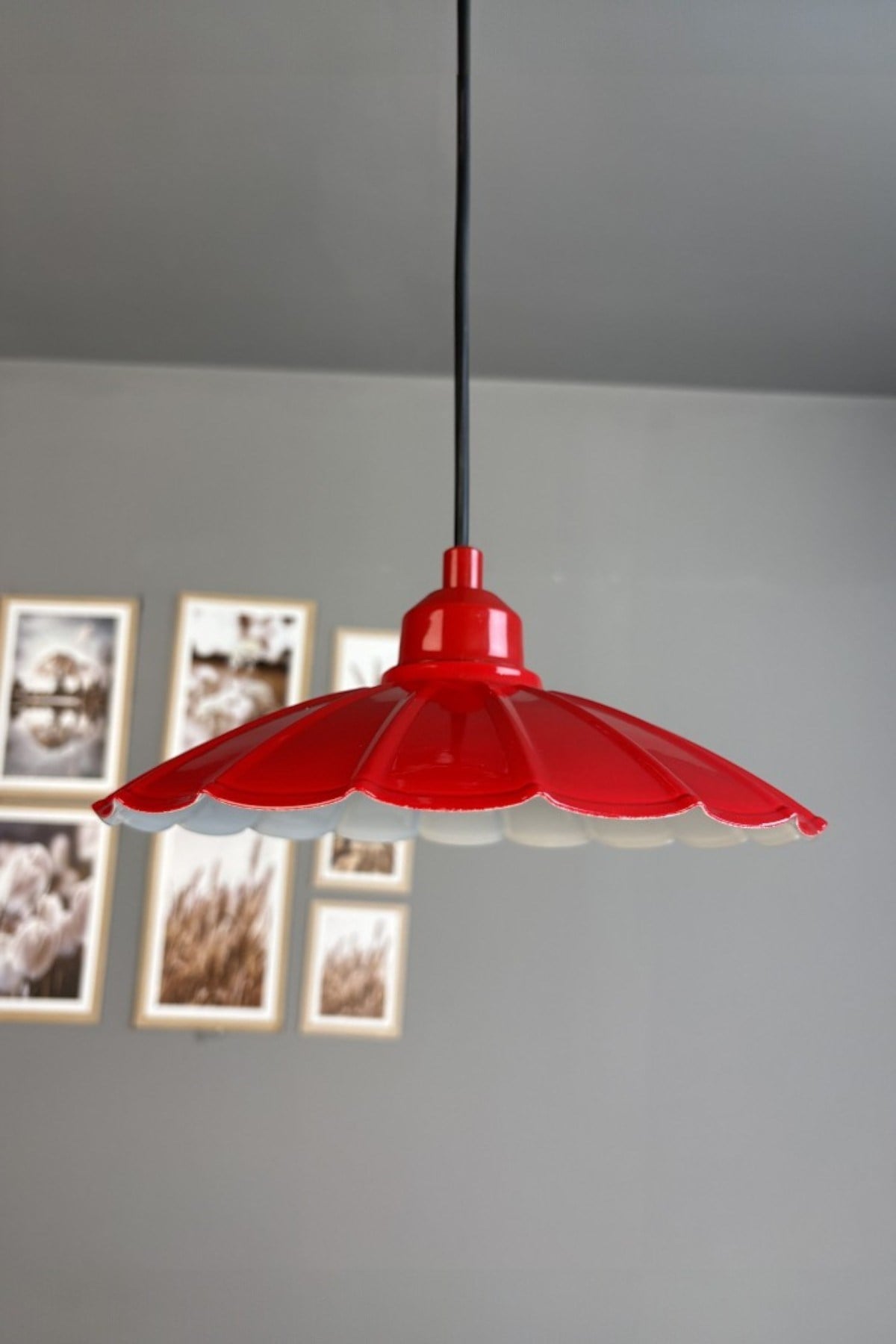 Risso Metal Avize Kırmızı Yarım Lale Başlık Tekli Rustik Cafe Mutfak Modern Sarkıt Aydınlatma