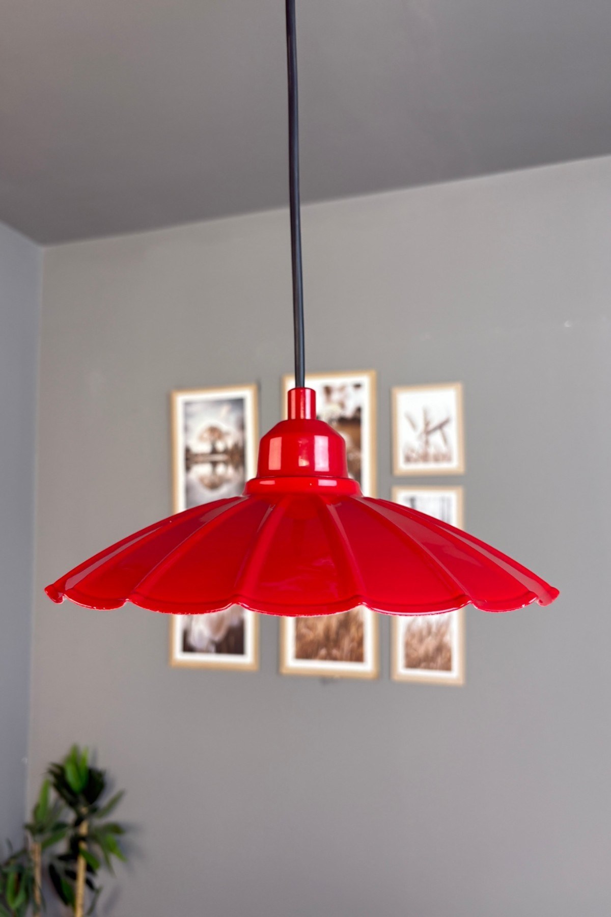 Risso Metal Avize Kırmızı Yarım Lale Başlık Tekli Rustik Cafe Mutfak Modern Sarkıt Aydınlatma