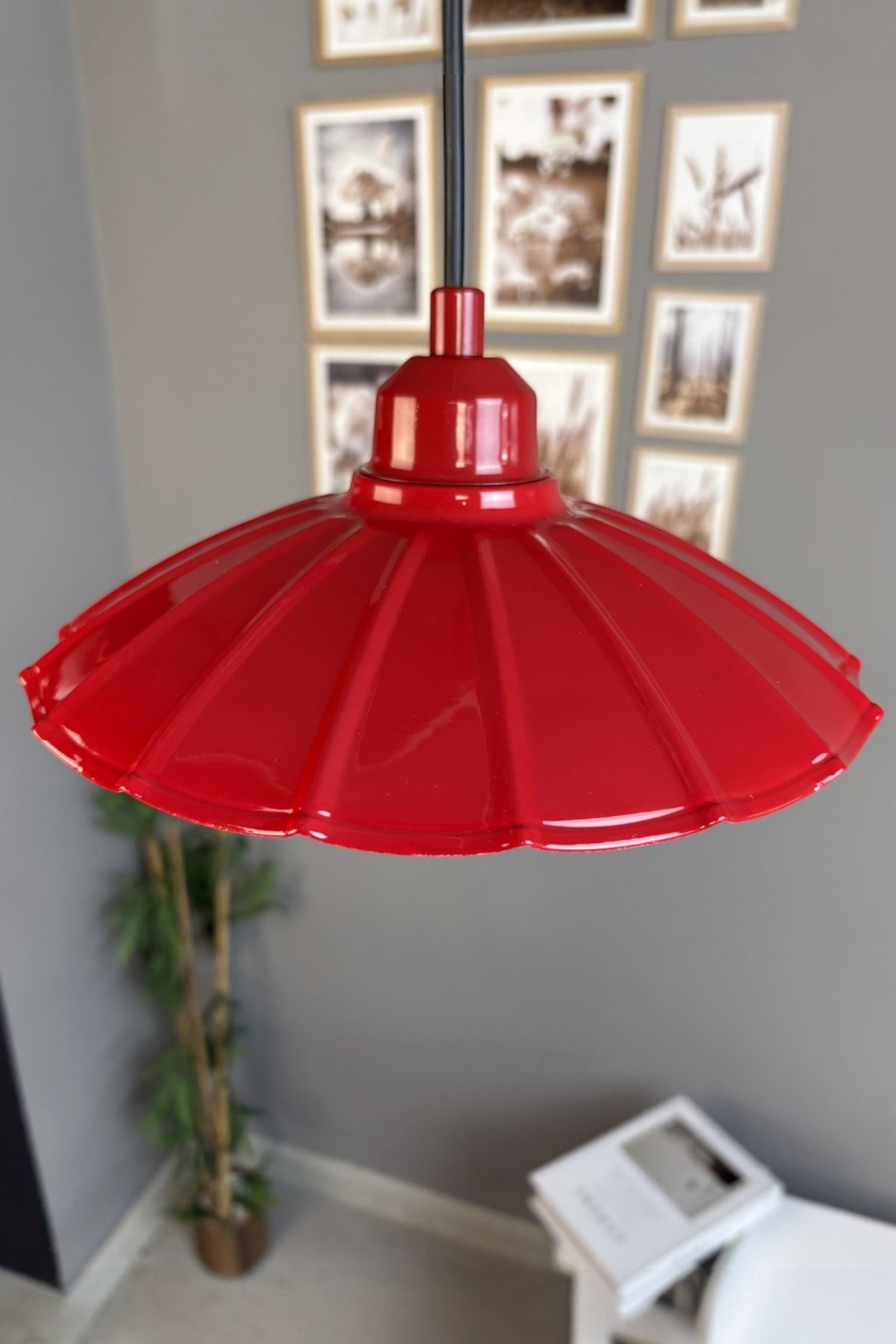 Risso Metal Avize Kırmızı Yarım Lale Başlık Tekli Rustik Cafe Mutfak Modern Sarkıt Aydınlatma