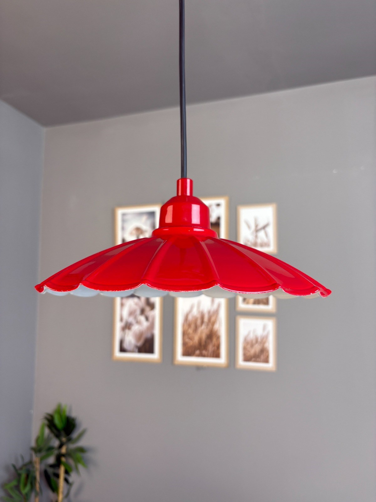 Risso Metal Avize Kırmızı Yarım Lale Başlık Tekli Rustik Cafe Mutfak Modern Sarkıt Aydınlatma