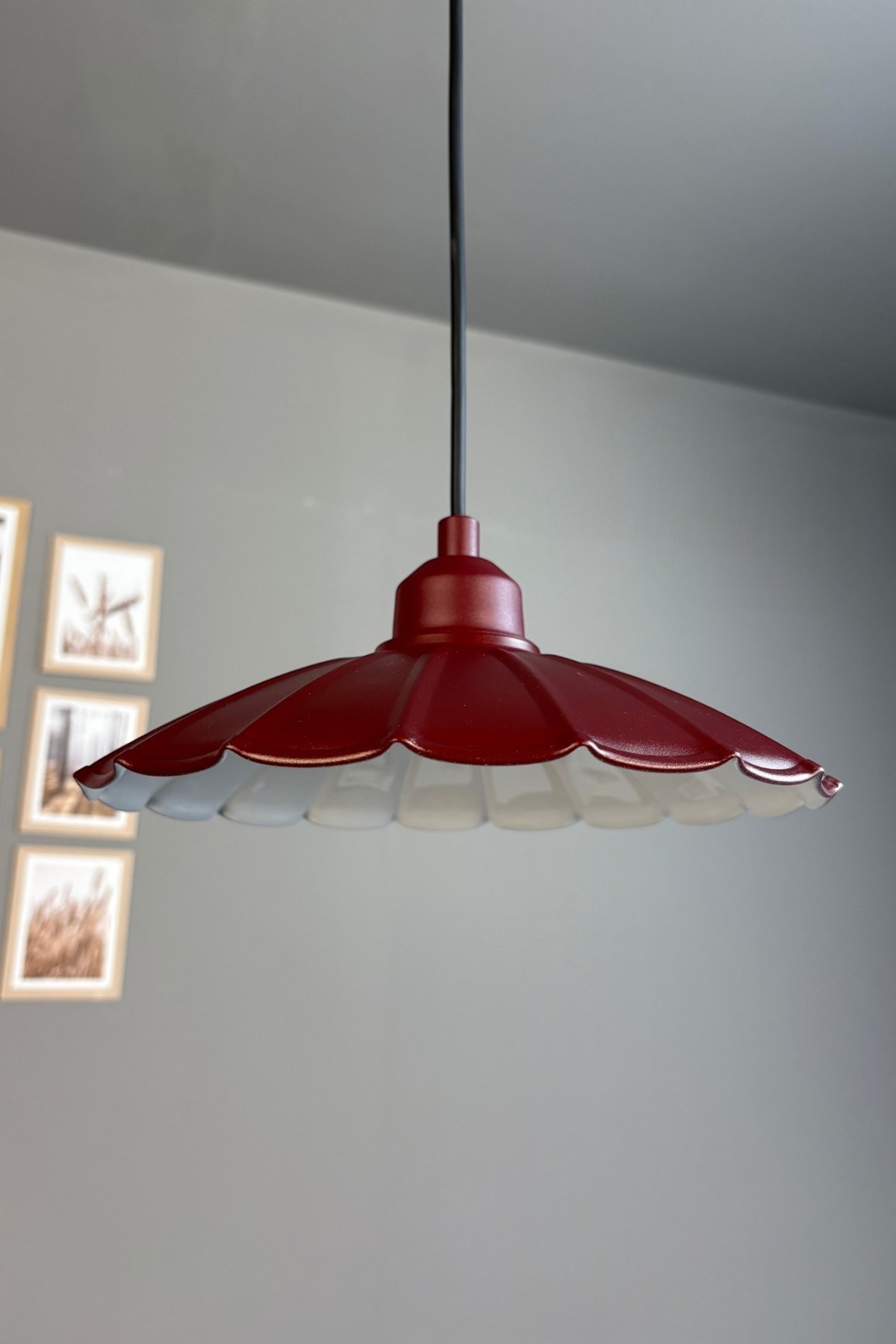 Risso Metal Avize Vişne Çürüğü Yarım Lale Başlık Tekli Rustik Cafe Mutfak Modern Sarkıt Aydınlatma