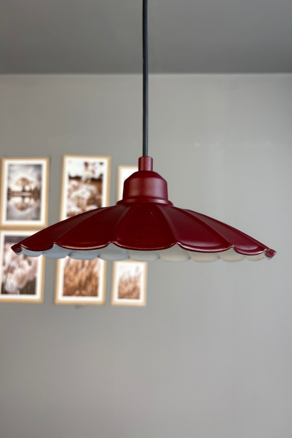 Risso Metal Avize Vişne Çürüğü Yarım Lale Başlık Tekli Rustik Cafe Mutfak Modern Sarkıt Aydınlatma