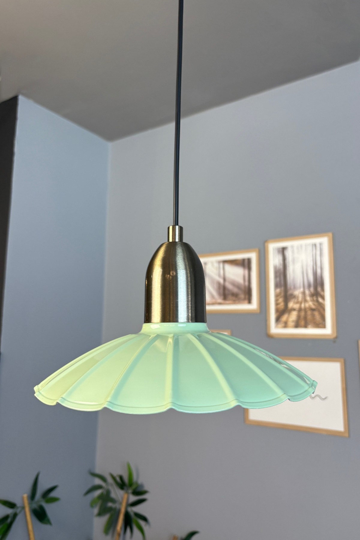 Risso Mint Yeşili Metal Avize Eskitme Dome Başlık Tekli Sarkıt Aydınlatma