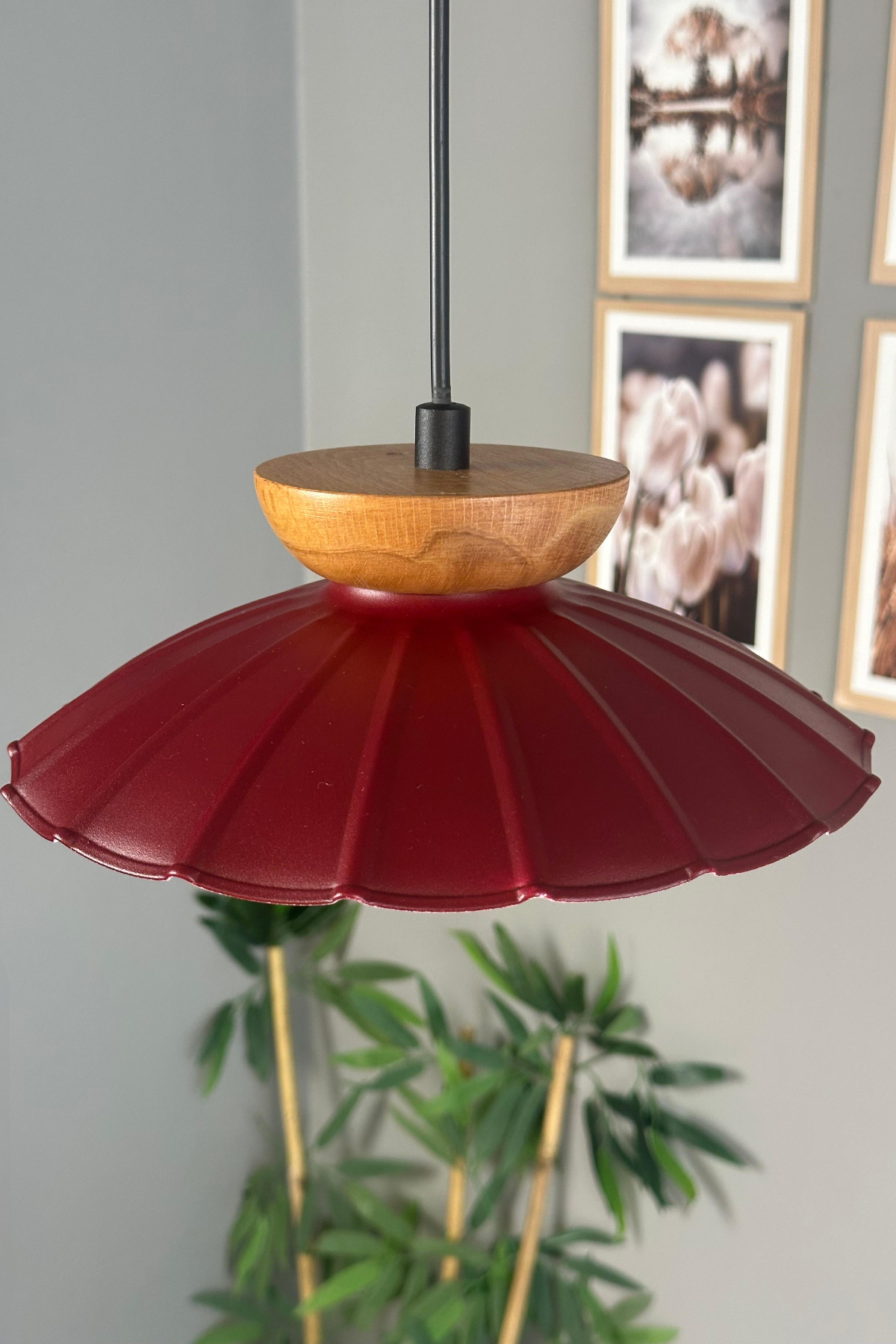 Risso Vişne Çürüğü Ahşap Tabak Tekli Metal Avize Cafe Mutfak Modern Dekoratif Sarkıt Aydınlatma