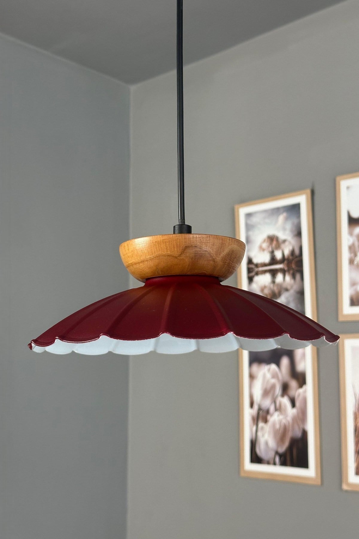 Risso Vişne Çürüğü Ahşap Tabak Tekli Metal Avize Cafe Mutfak Modern Dekoratif Sarkıt Aydınlatma