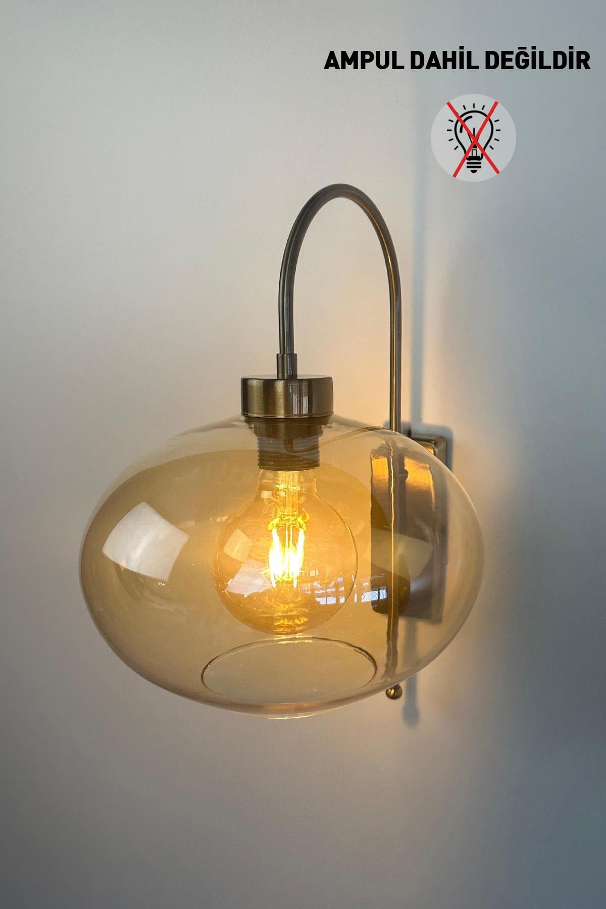Solvia Bal Rengi Cam Aplik Duvar Lambası Modern Otel Cafe Vintage Salon Yatak Odası Merdiven Retro