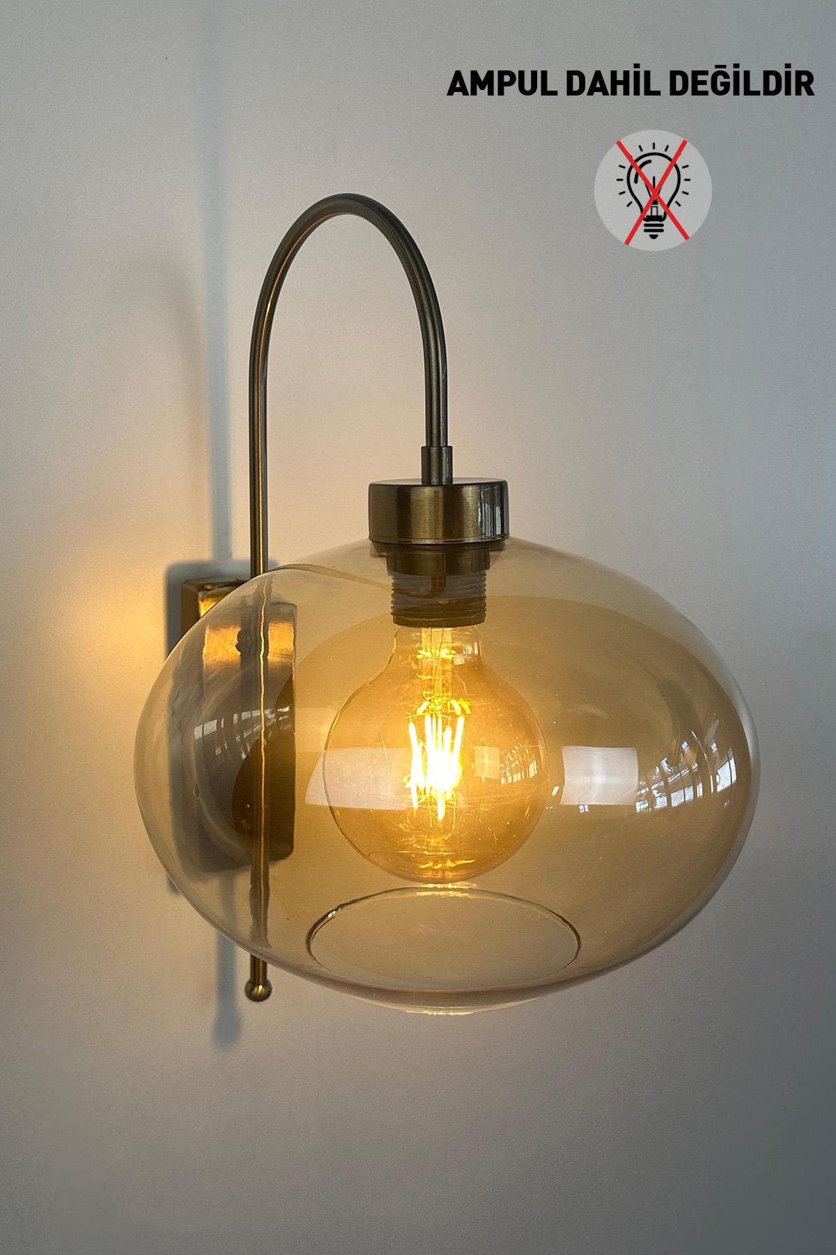 Solvia Bal Rengi Cam Aplik Duvar Lambası Modern Otel Cafe Vintage Salon Yatak Odası Merdiven Retro