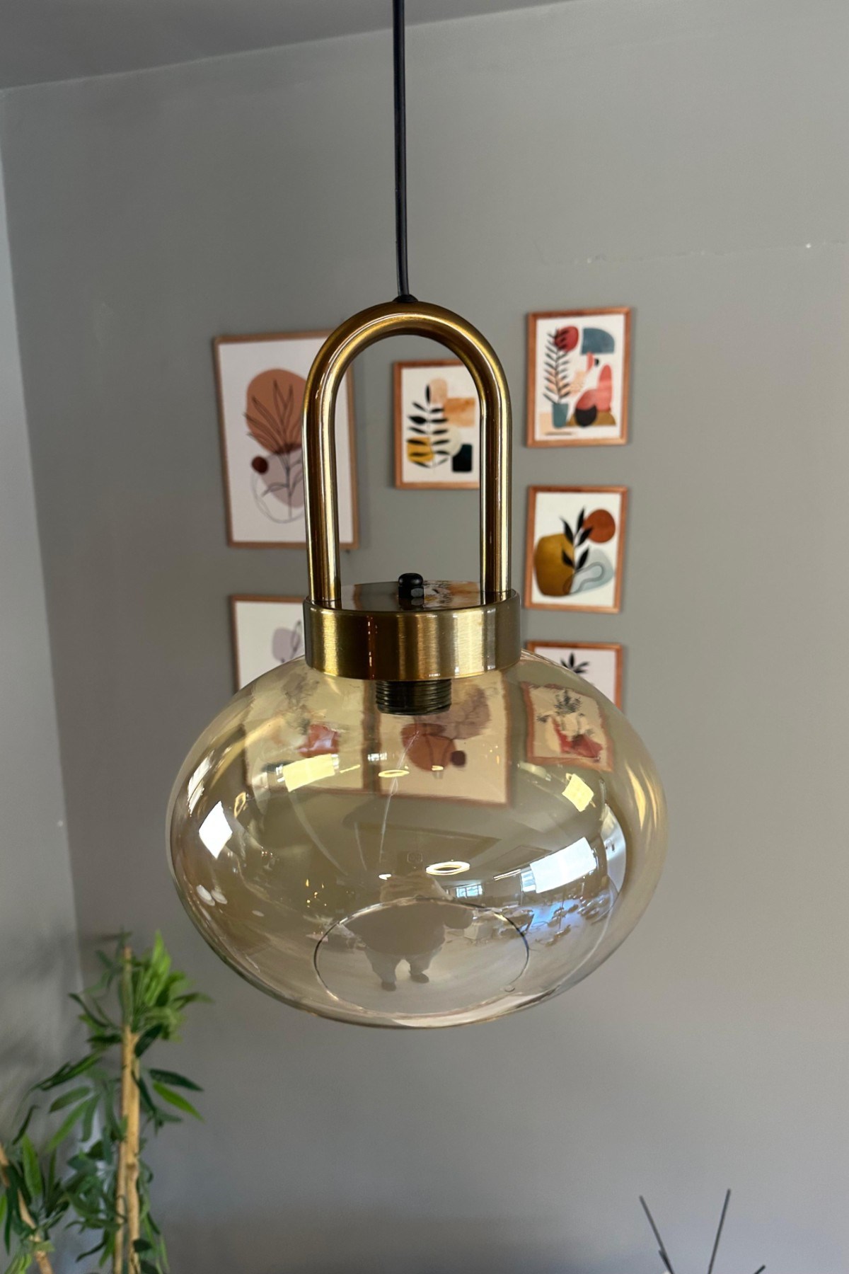 Solvia Cam Bal Rengi Tekli Avize Eskitme Kilit Kafa Başlık Retro Sarkıt Lamba Salon Aydınlatma