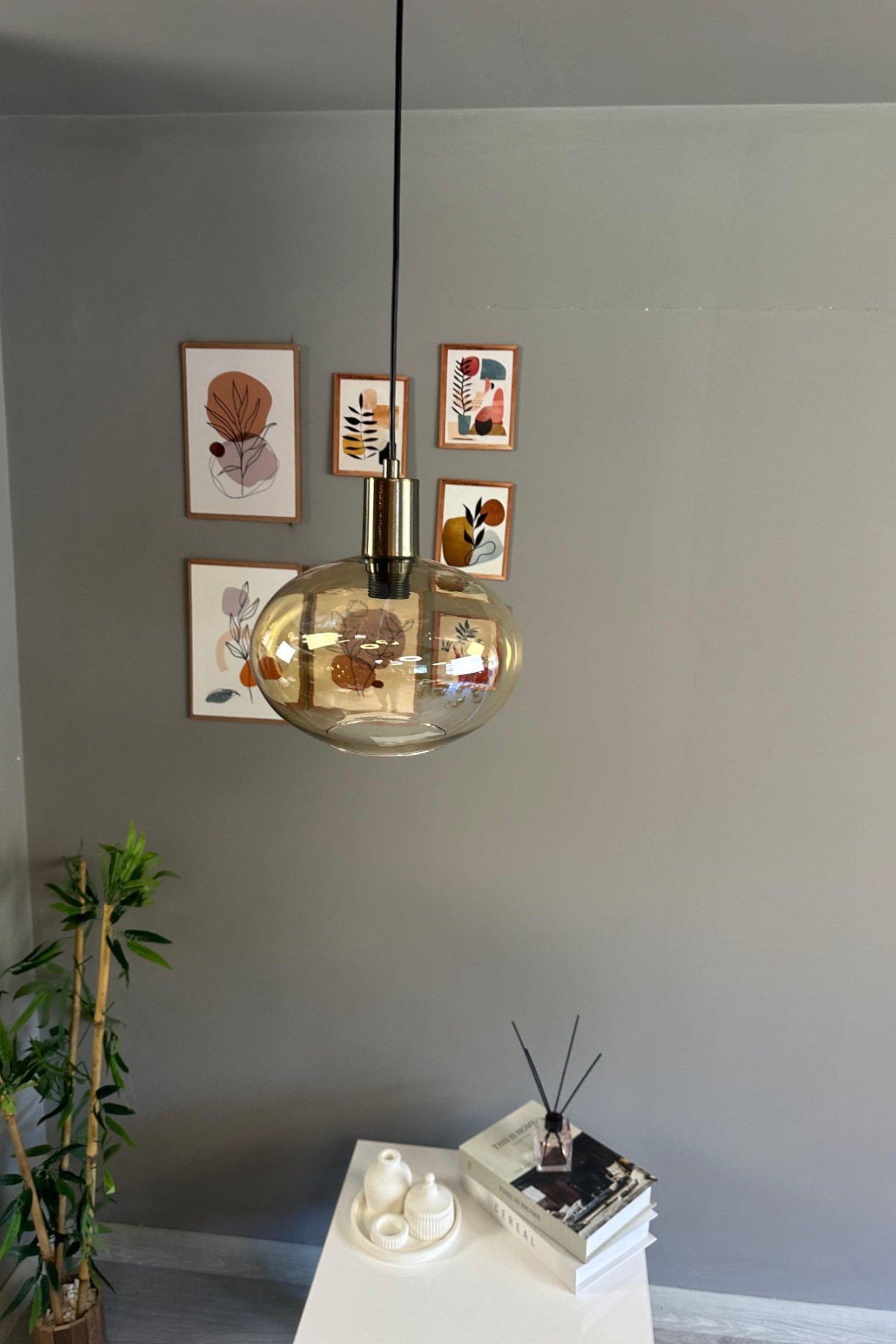 Solvia Cam Bal Rengi Tekli Avize Kalın Eskitme Fener Başlık Retro Sarkıt Lamba Salon Aydınlatma