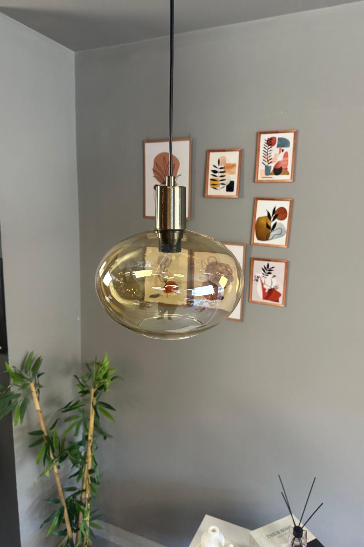 Solvia Cam Bal Rengi Tekli Avize Kalın Eskitme Fener Başlık Retro Sarkıt Lamba Salon Aydınlatma