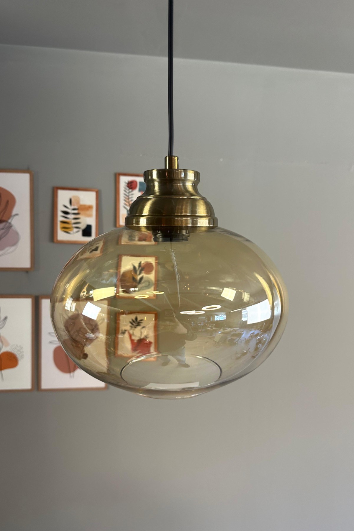 Solvia Cam Bal Rengi Tekli Avize Kum Saati Başlık Retro Sarkıt Lamba Salon Aydınlatma