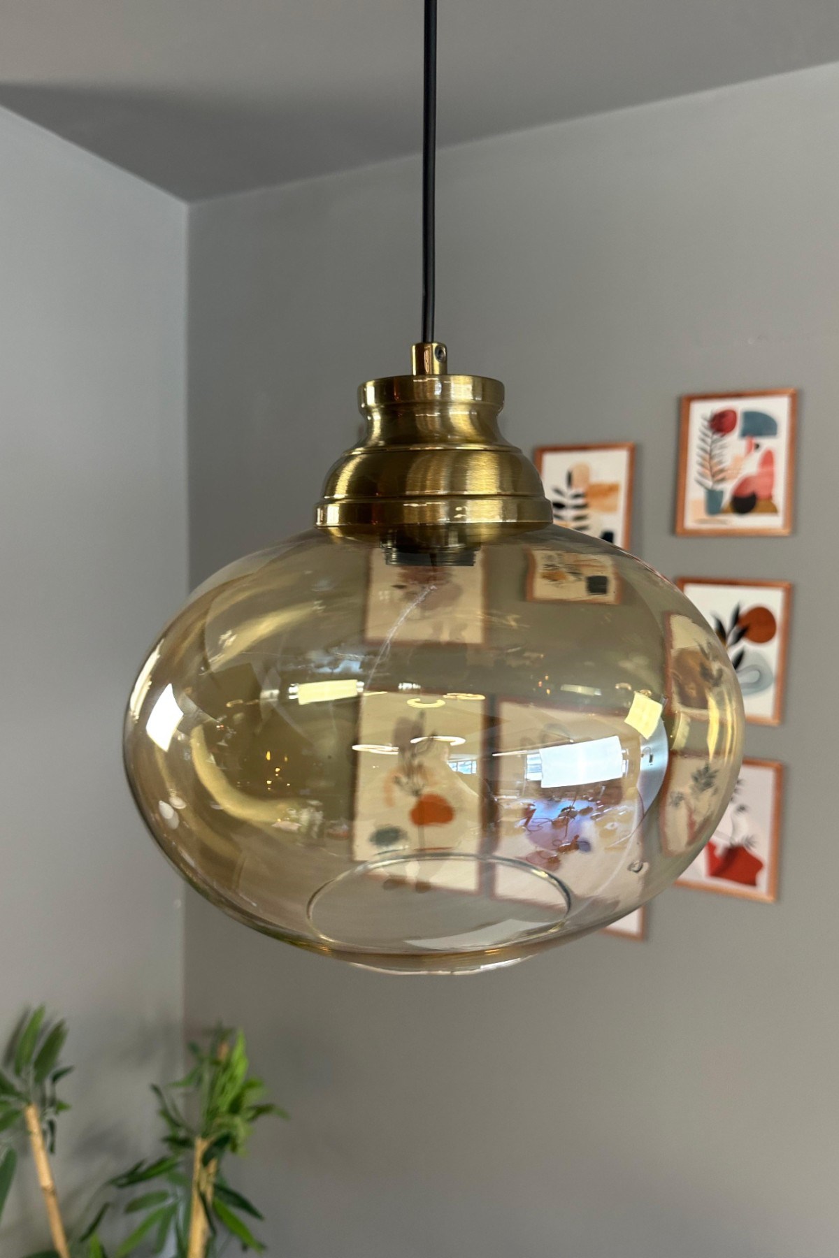 Solvia Cam Bal Rengi Tekli Avize Kum Saati Başlık Retro Sarkıt Lamba Salon Aydınlatma