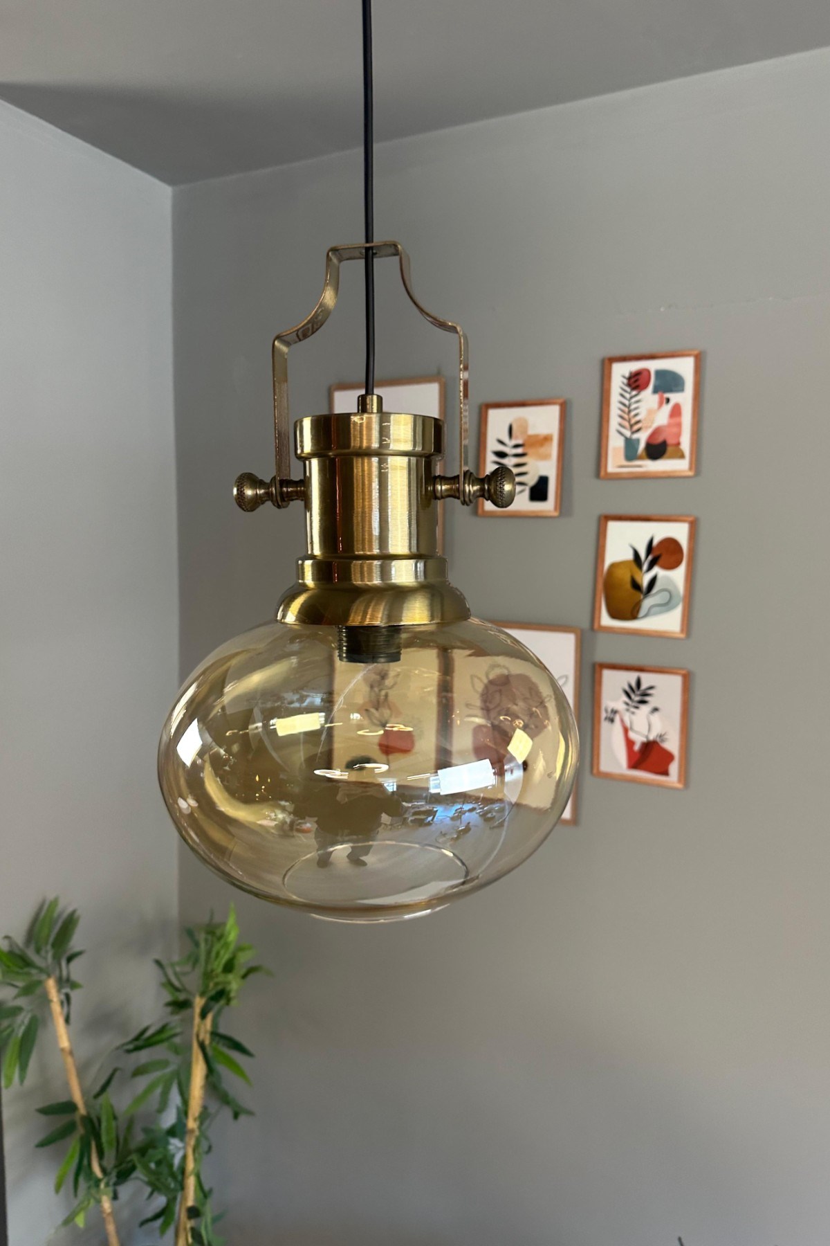 Solvia Cam Bal Rengi Tekli Avize Silindir Eskitme Başlık Retro Sarkıt Lamba Salon Aydınlatma