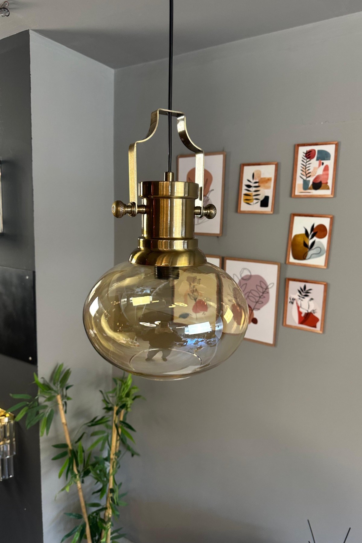 Solvia Cam Bal Rengi Tekli Avize Silindir Eskitme Başlık Retro Sarkıt Lamba Salon Aydınlatma