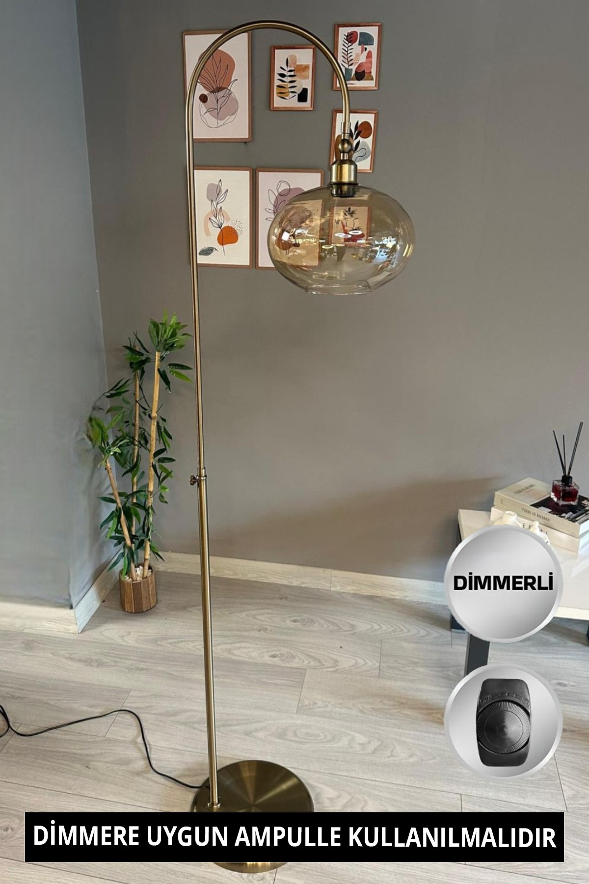 Solvia Dimmerli Işığı Ayarlanabilen Işığı Artırılıp Azaltılabilen Eskitme Renk Bal Cam Lambader