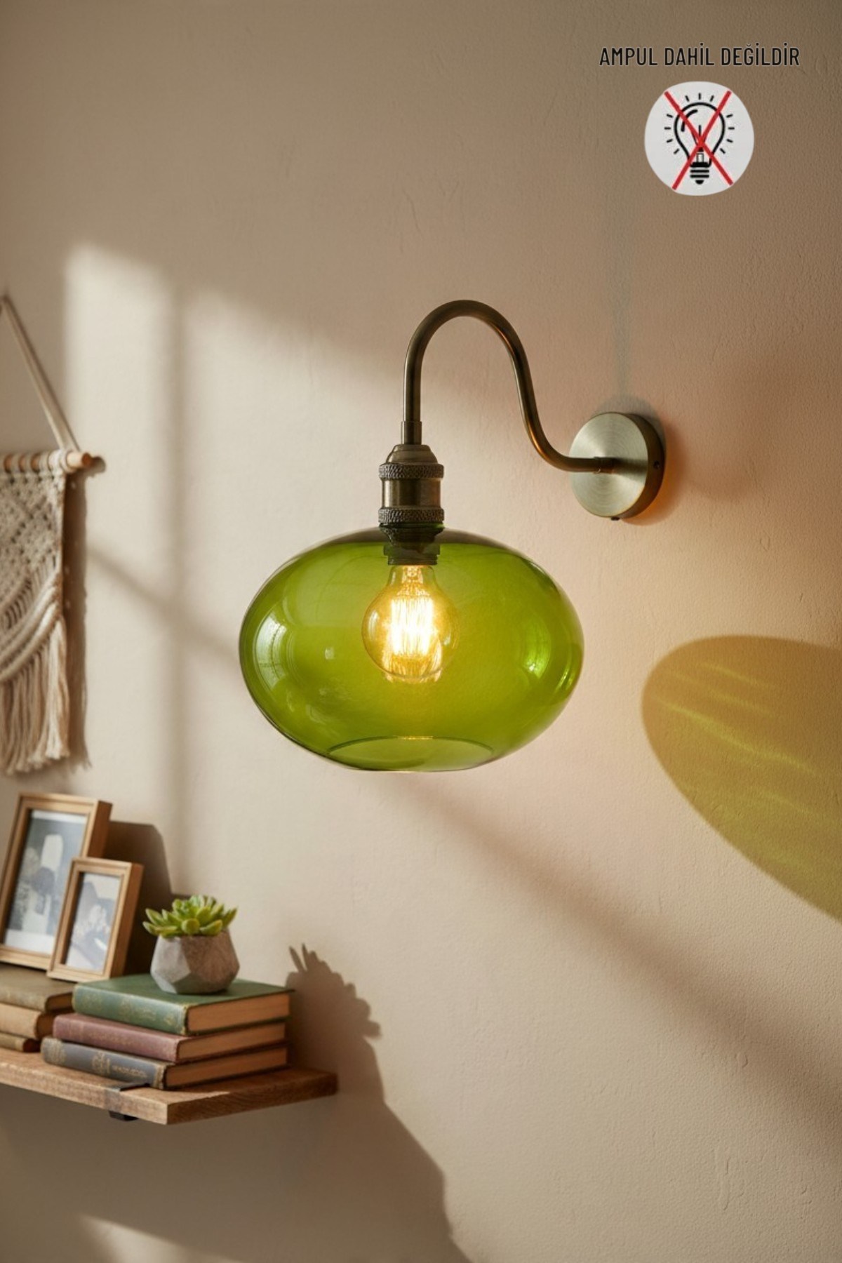 Solvia Yeşil Cam Eskitme S Kol Aplik Duvar Lambası Modern Otel Cafe Vintage Salon Yatak Odası Merdiven Retro