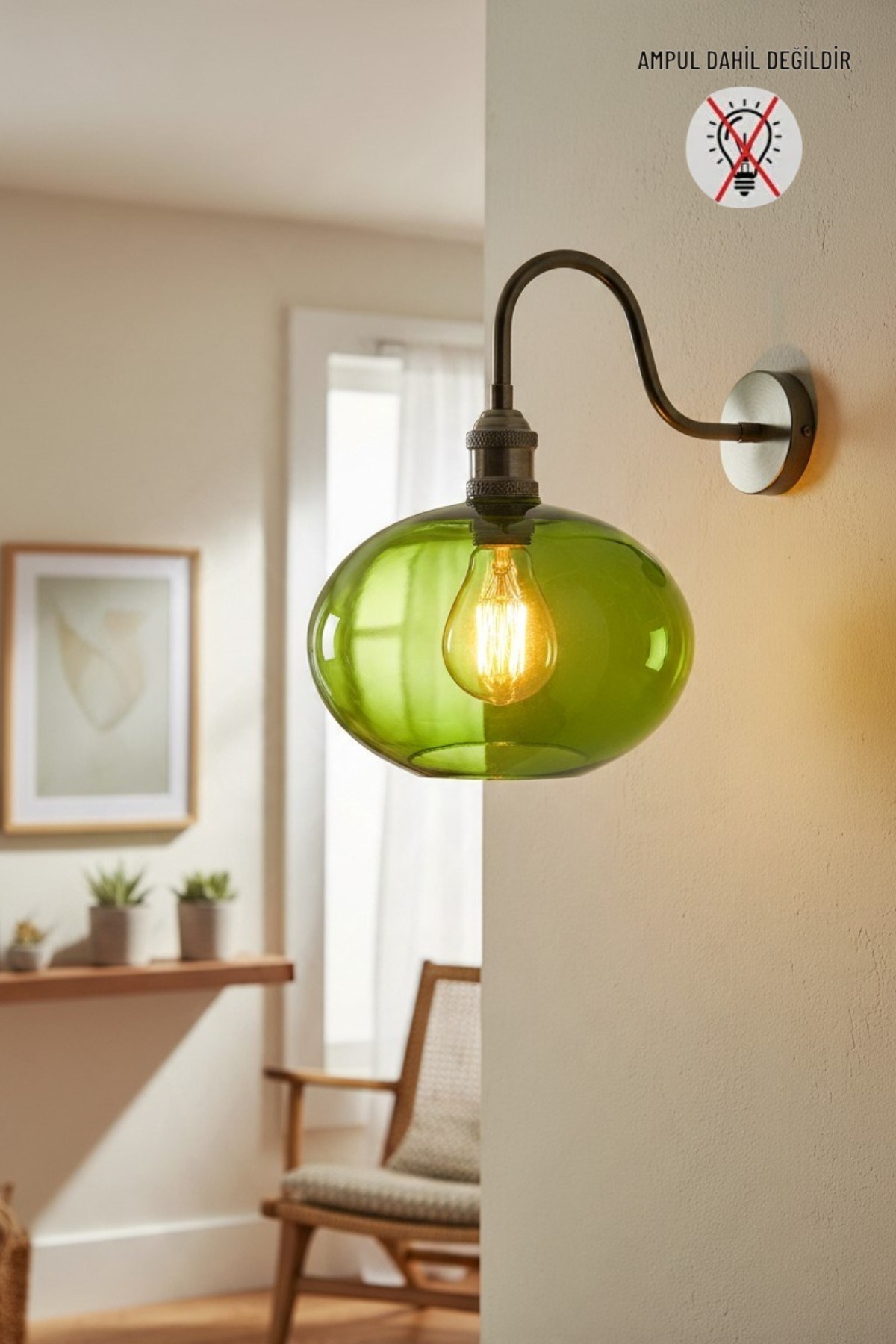 Solvia Yeşil Cam Eskitme S Kol Aplik Duvar Lambası Modern Otel Cafe Vintage Salon Yatak Odası Merdiven Retro