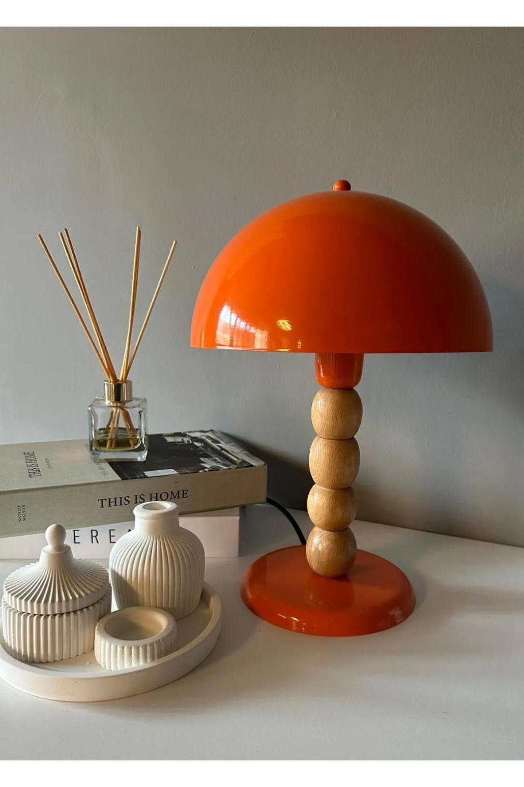 Turuncu Mantar Masa Lambası Dekoratif Abajur Çocuk Odası Başucu Lambası Okuma Lambası