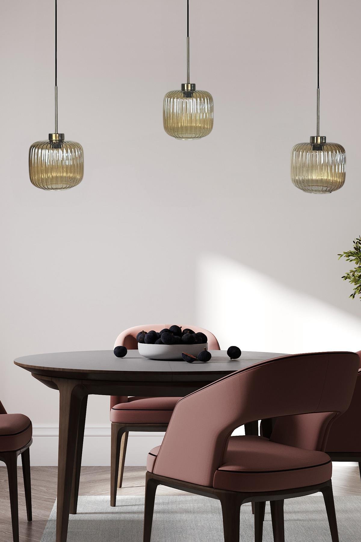 Üçlü Mopa Cam Bal Rengi Avize İnce Eskitme Başlık Retro Sarkıt Lamba Restoran Salon Aydınlatma