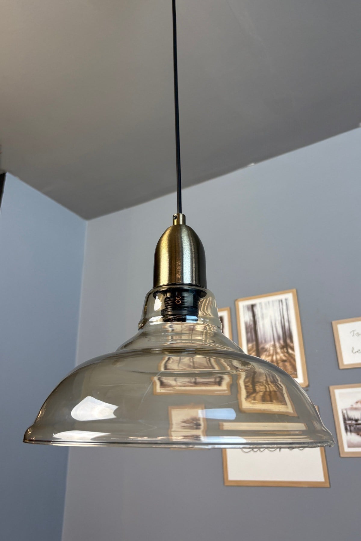 Vishi Cam Bal Rengi Tekli Avize Eskitme Dome Başlık Retro Sarkıt Lamba Restoran Salon Aydınlatma
