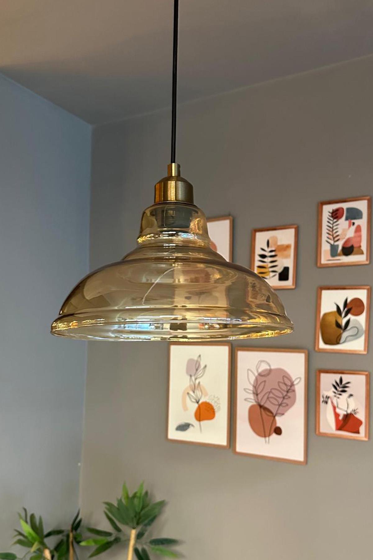 Vishi Cam Bal Rengi Tekli Avize Eskitme Başlık Retro Sarkıt Lamba Restoran Salon Aydınlatma
