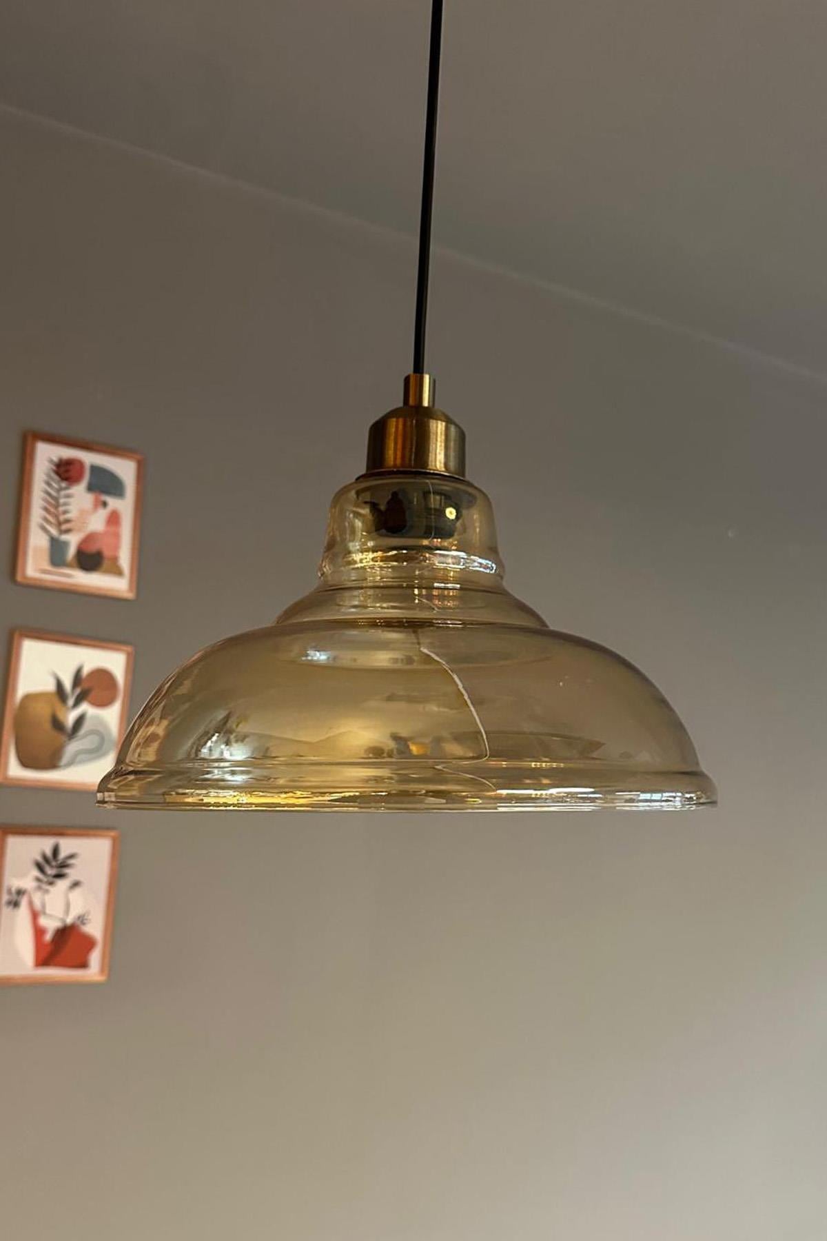 Vishi Cam Bal Rengi Tekli Avize Eskitme Başlık Retro Sarkıt Lamba Restoran Salon Aydınlatma