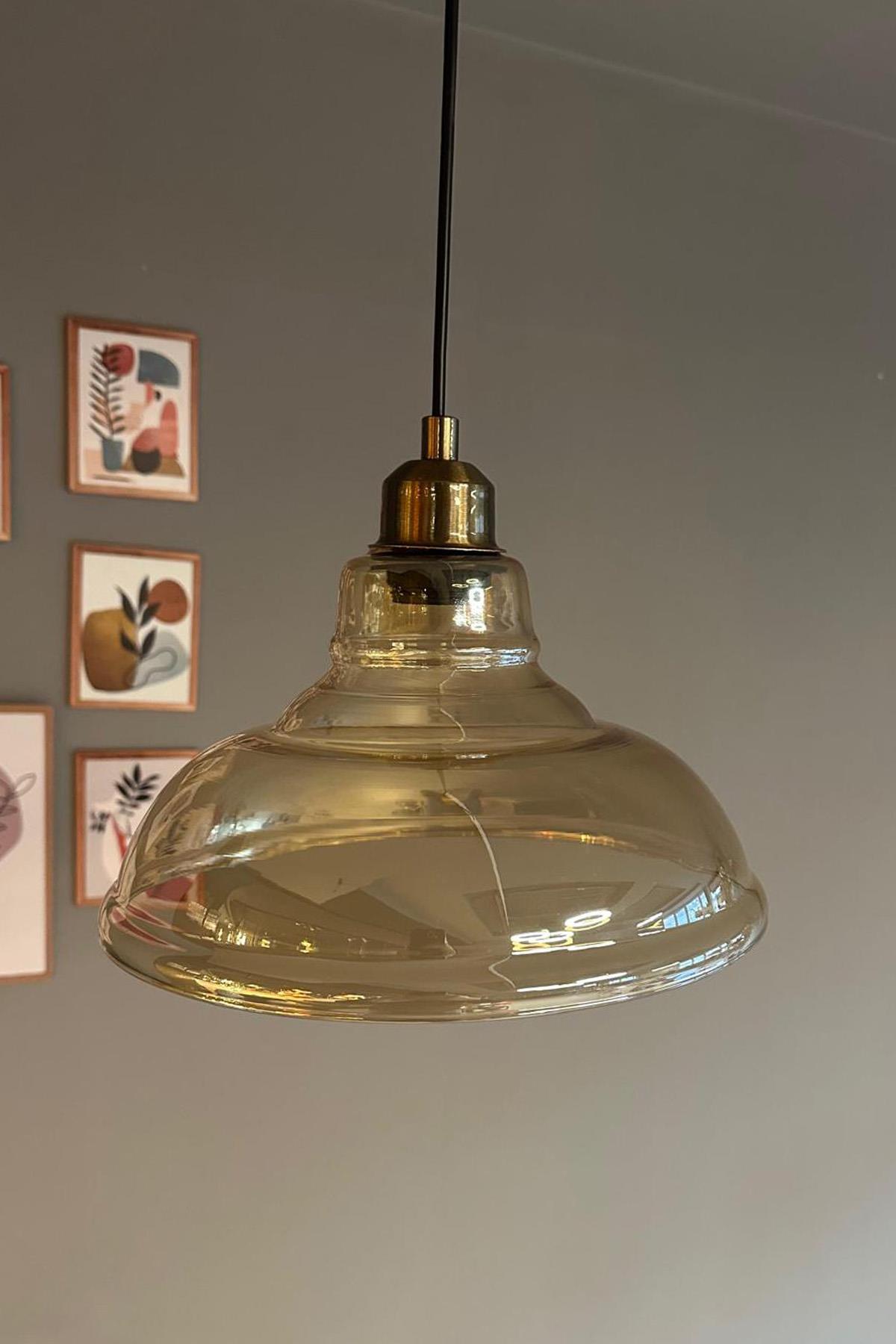 Vishi Cam Bal Rengi Tekli Avize Eskitme Başlık Retro Sarkıt Lamba Restoran Salon Aydınlatma