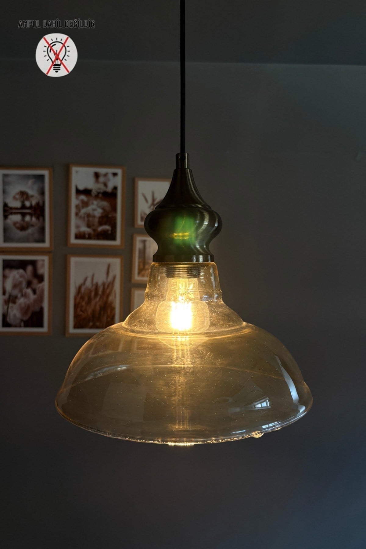Vishi Cam Bal Rengi Tekli Avize Eskitme Alaz Başlık Retro Sarkıt Lamba Restoran Salon Aydınlatma