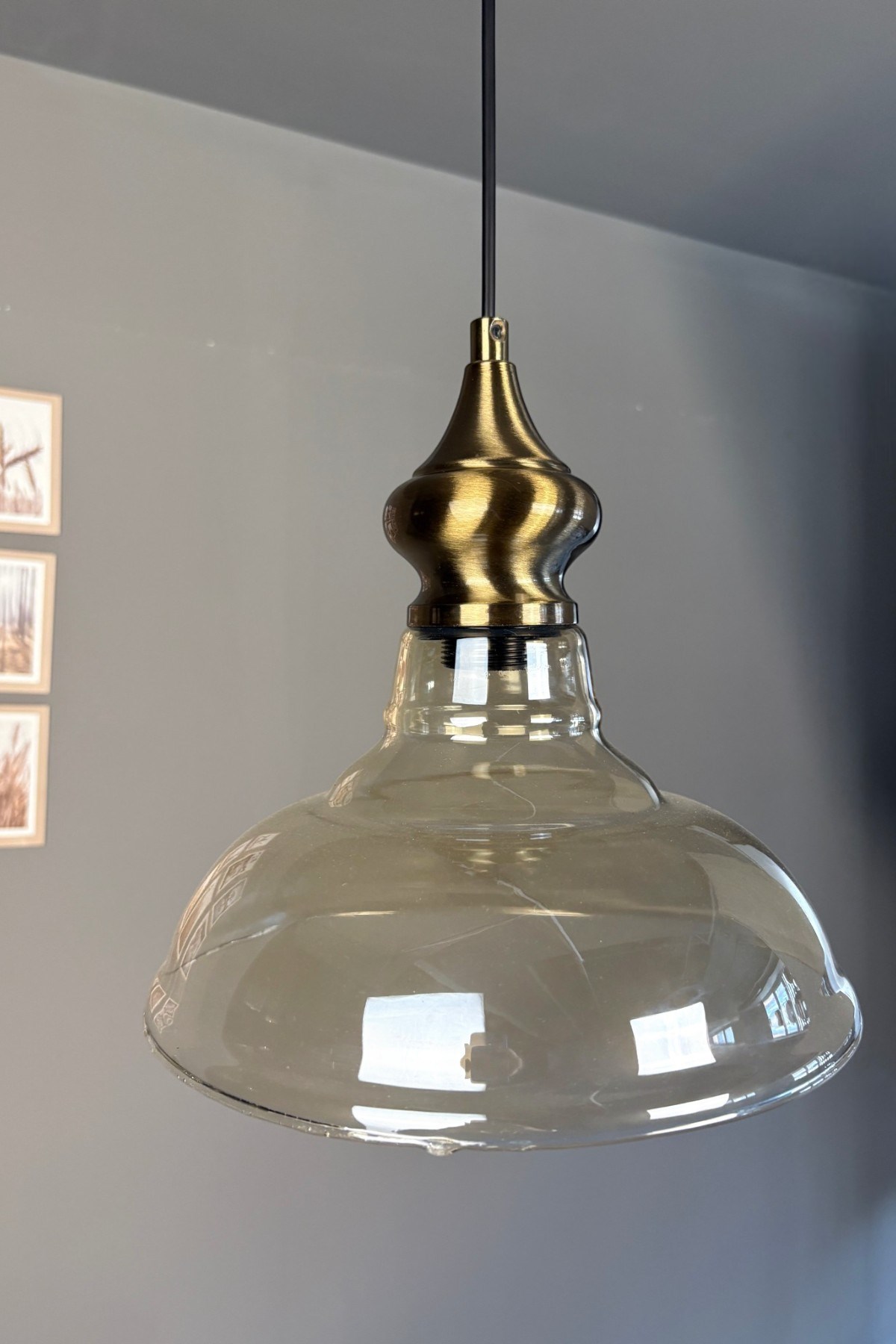 Vishi Cam Bal Rengi Tekli Avize Eskitme Alaz Başlık Retro Sarkıt Lamba Restoran Salon Aydınlatma
