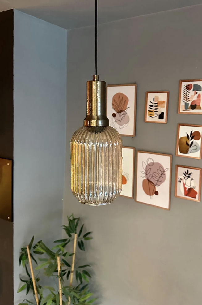 Wingmn Bal Rengi Cam Tekli Avize Eskitme Fener Başlık Retro Sarkıt Lamba Restoran Salon Aydınlatma