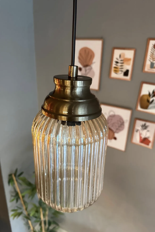Wingmn Bal Rengi Cam Tekli Avize Eskitme Kum Saati Başlık Retro Sarkıt Restoran Salon Aydınlatma