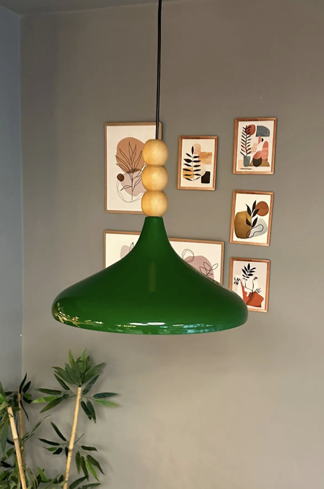 Yeşil Ahşap Boncuklu Tekli Avize Sarkıt Salon Mutfak Butik Lamba Aydınlatma