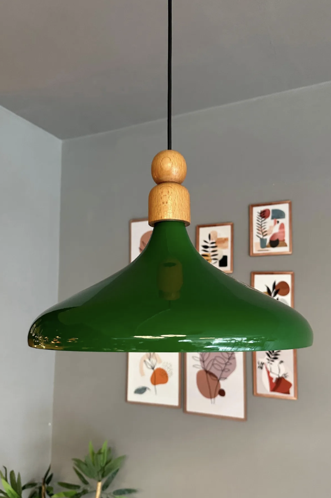 Yeşil Tekli Avize Kalın Ahşap Boncuk Sarkıt Salon Mutfak Cafe Pastane Lamba Aydınlatma Avizeler