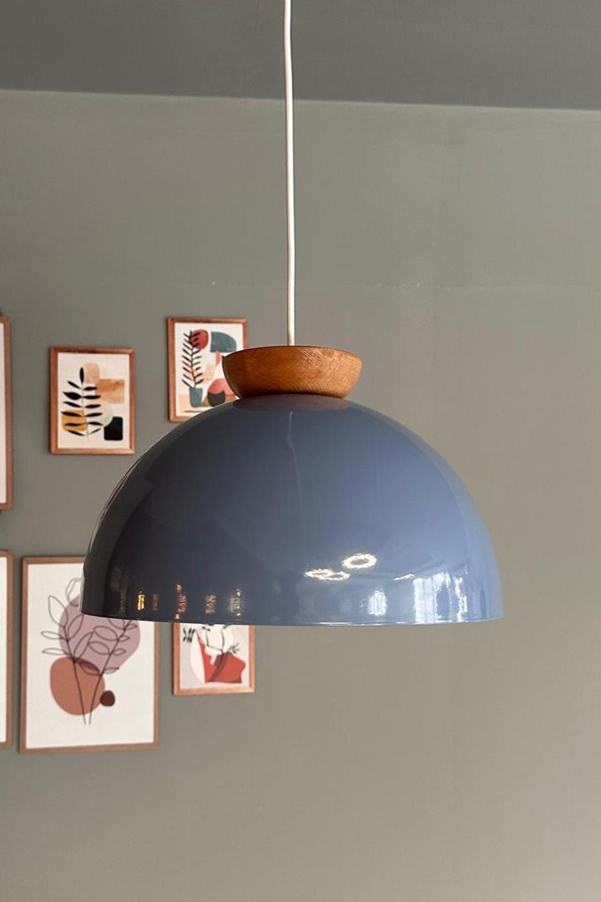 Yimpi Bebe Mavisi Avize Ahşap Tekli Sarkıt Salon Kuaför Cafe Dekoratif Aydınlatma Pastane