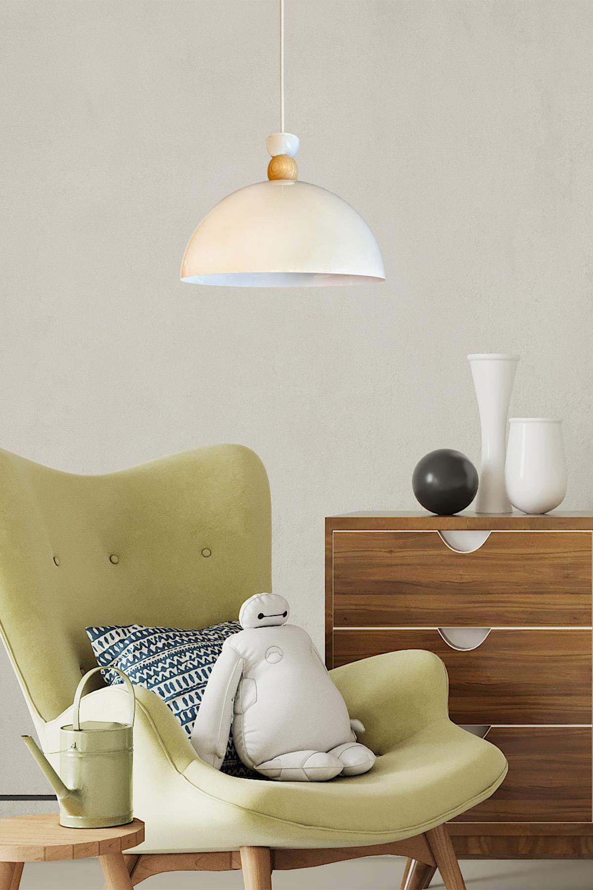 Yimpi Beyaz Avize Tekli Sarkıt Salon Mutfak Kuaför Cafe Lamba Dekoratif Aydınlatma Pastane