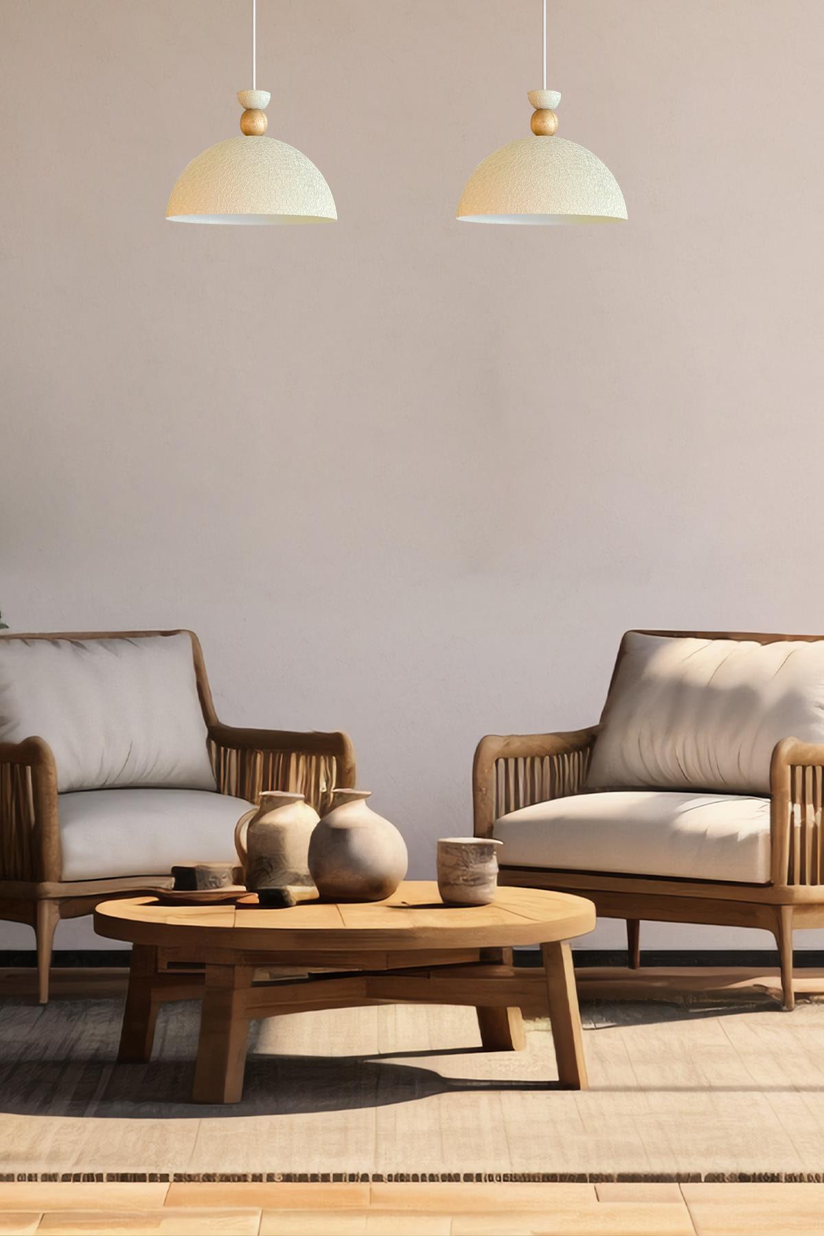 Yimpi Dokulu Açık Krem Avize Tekli Sarkıt Salon Mutfak Kuaför Cafe Lamba Dekoratif Aydınlatma Pastane