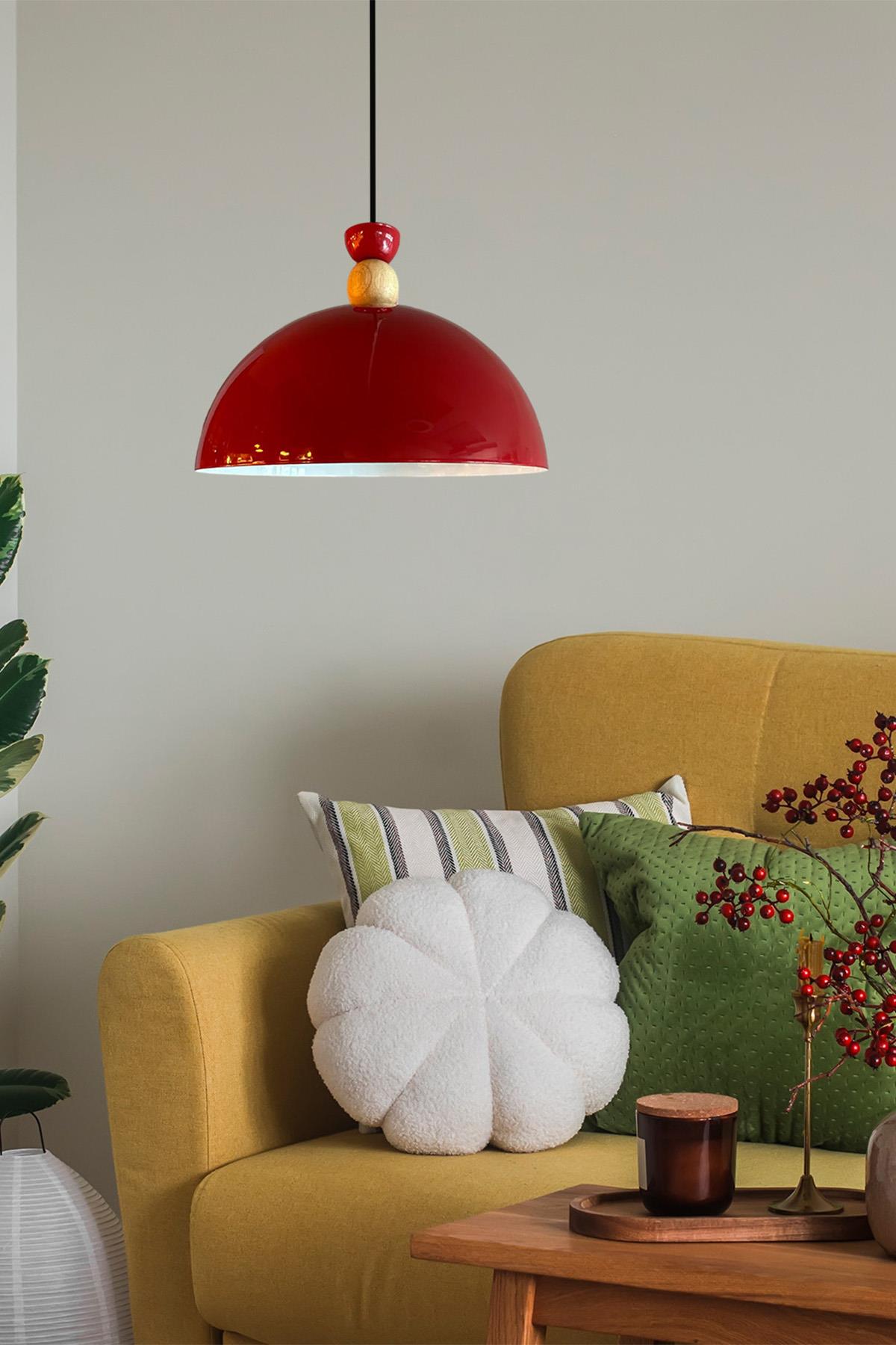 Yimpi Kırmızı Avize Tekli Sarkıt Salon Mutfak Kuaför Cafe Lamba Dekoratif Aydınlatma Pastane