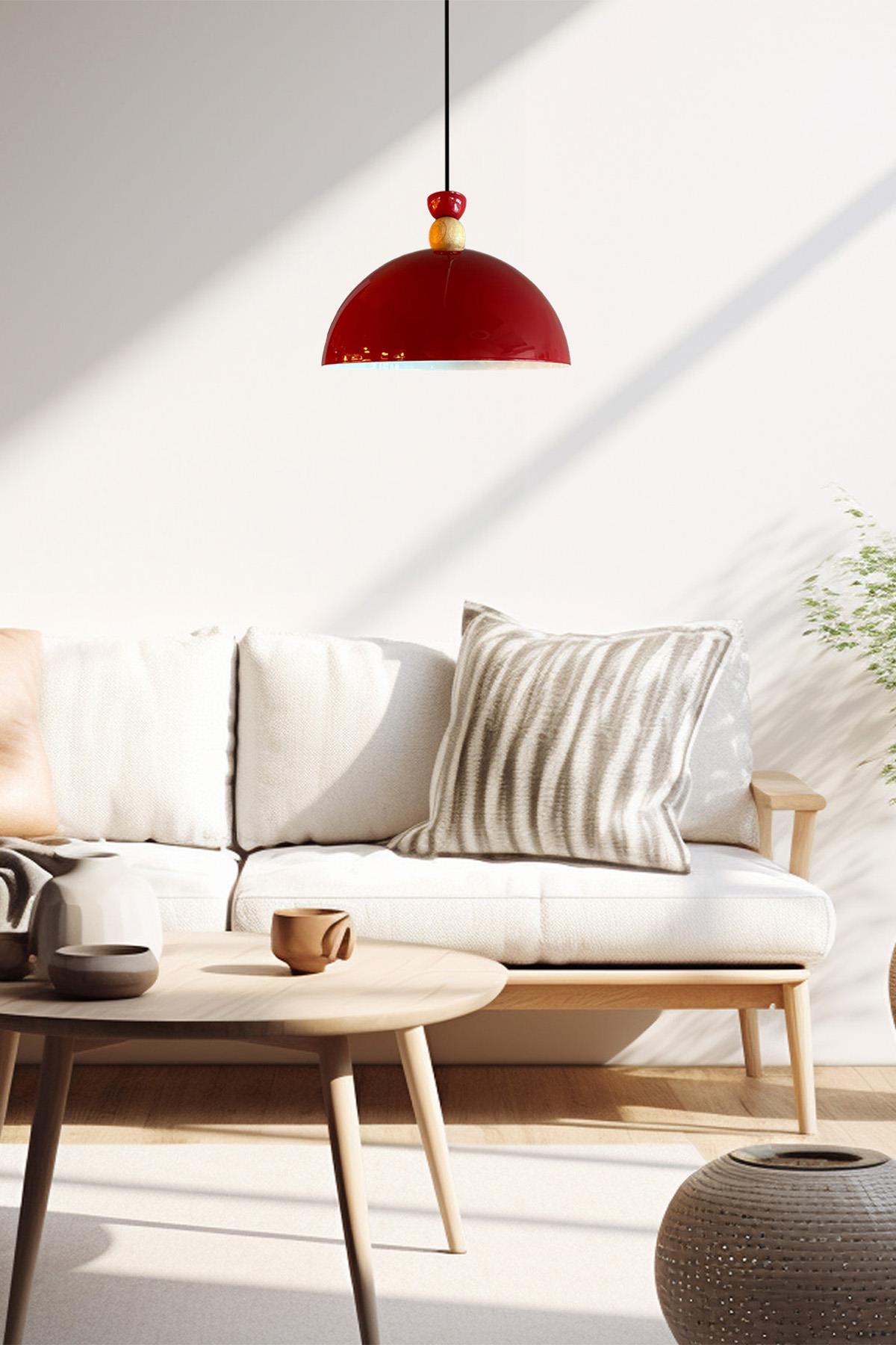 Yimpi Kırmızı Avize Tekli Sarkıt Salon Mutfak Kuaför Cafe Lamba Dekoratif Aydınlatma Pastane