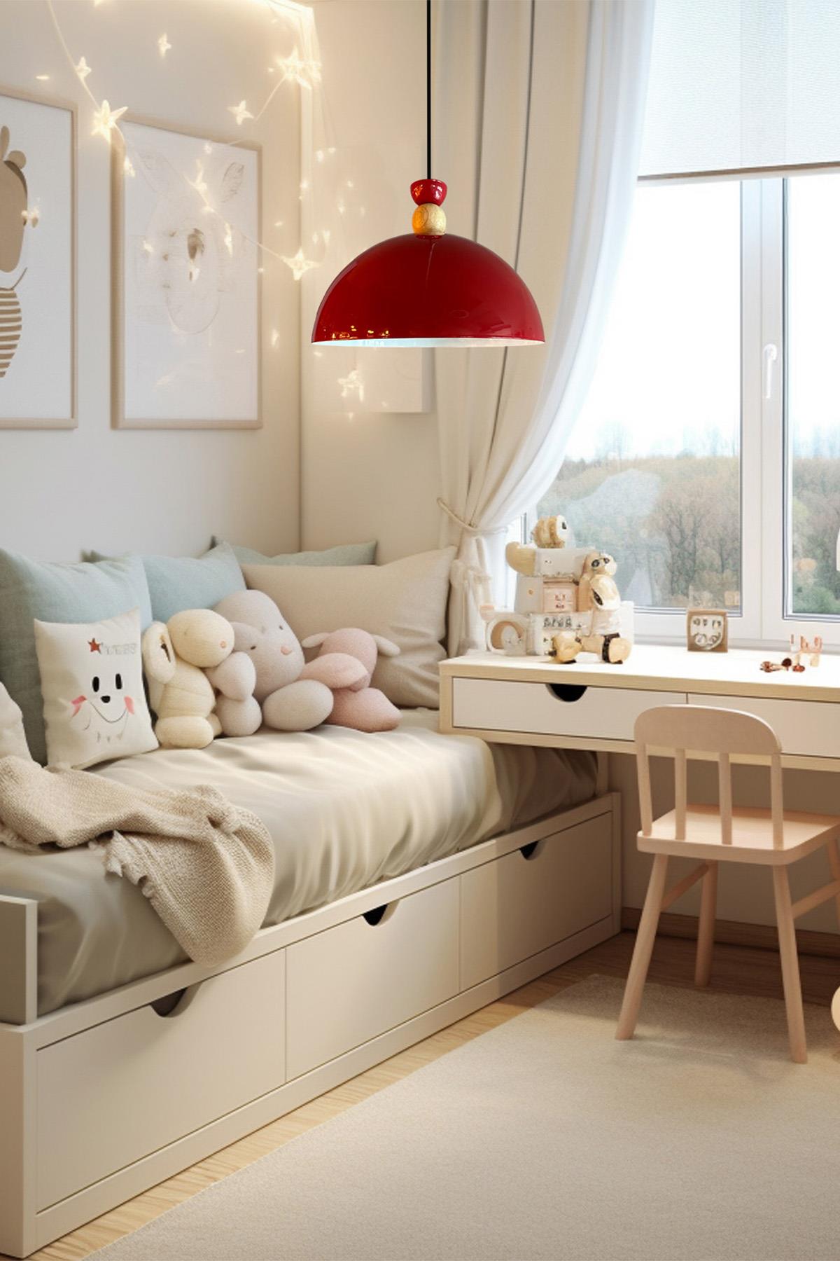 Yimpi Kırmızı Avize Tekli Sarkıt Salon Mutfak Kuaför Cafe Lamba Dekoratif Aydınlatma Pastane