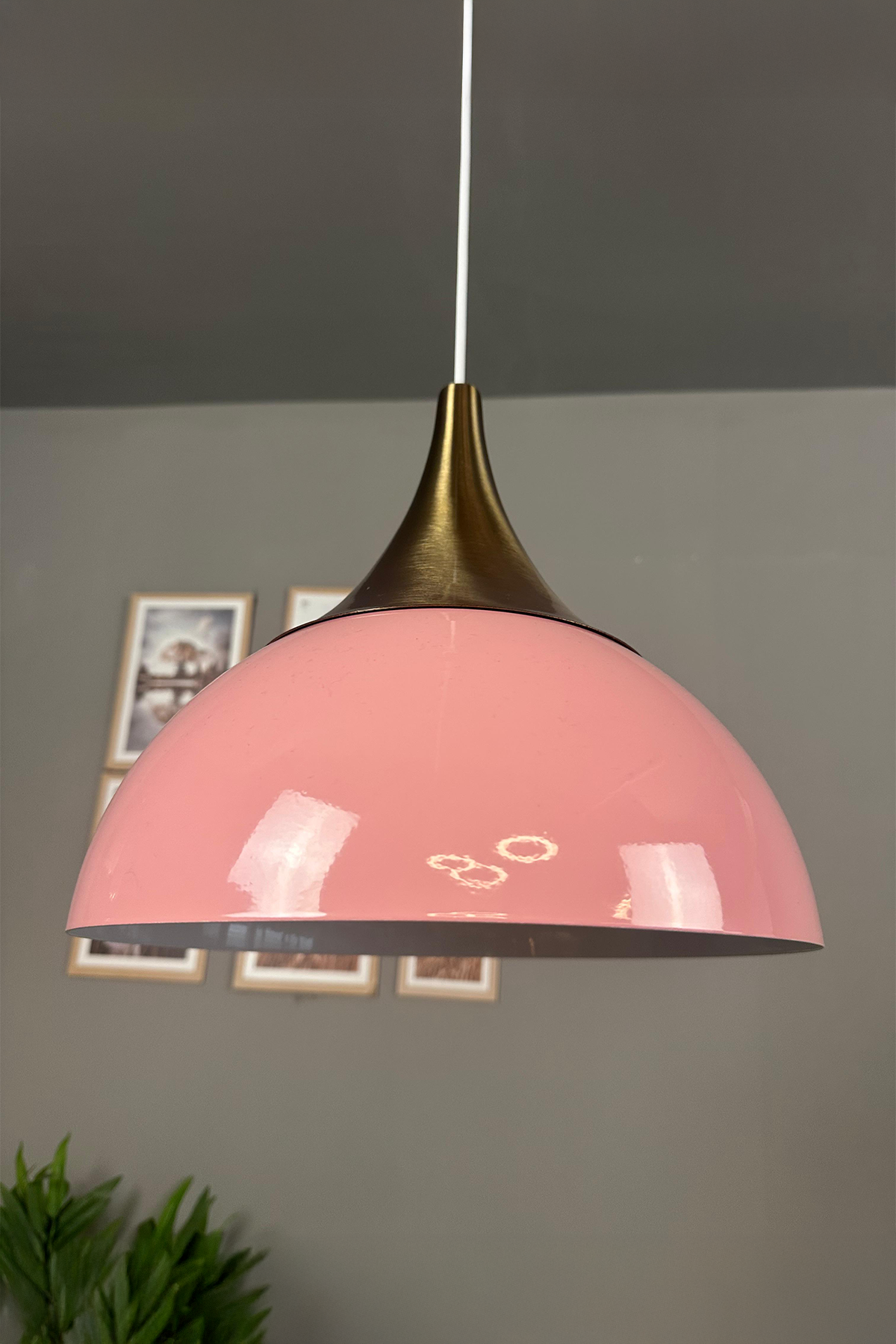 Yimpi Pembe Avize Tekli Sarkıt Eskitme Kubbe Başlık Salon Mutfak Kuaför Dekoratif Aydınlatma