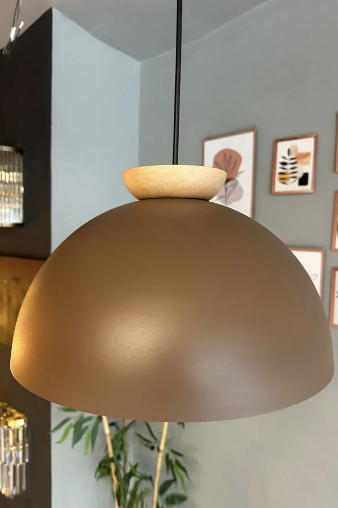Yimpi Sütlü Kahve Avize Ahşap Tekli Sarkıt Salon Kuaför Cafe Dekoratif Aydınlatma Pastane