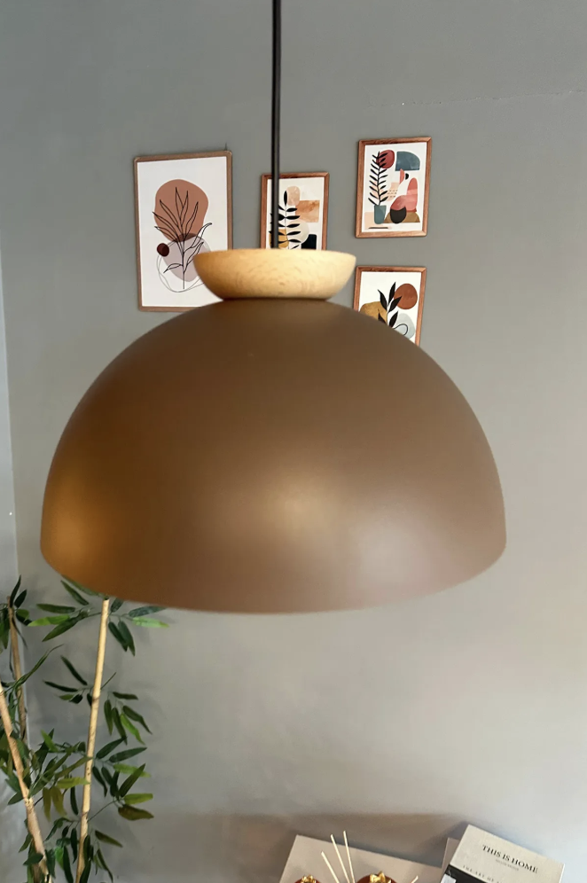 Yimpi Sütlü Kahve Avize Ahşap Tekli Sarkıt Salon Kuaför Cafe Dekoratif Aydınlatma Pastane
