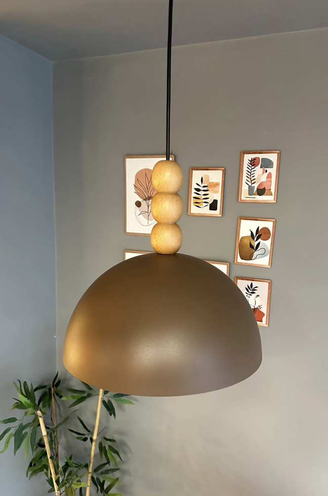 Yimpi Sütlü Kahve Avize Ahşap Üç Boncuk Tekli Sarkıt Salon Cafe Lamba Dekoratif Aydınlatma