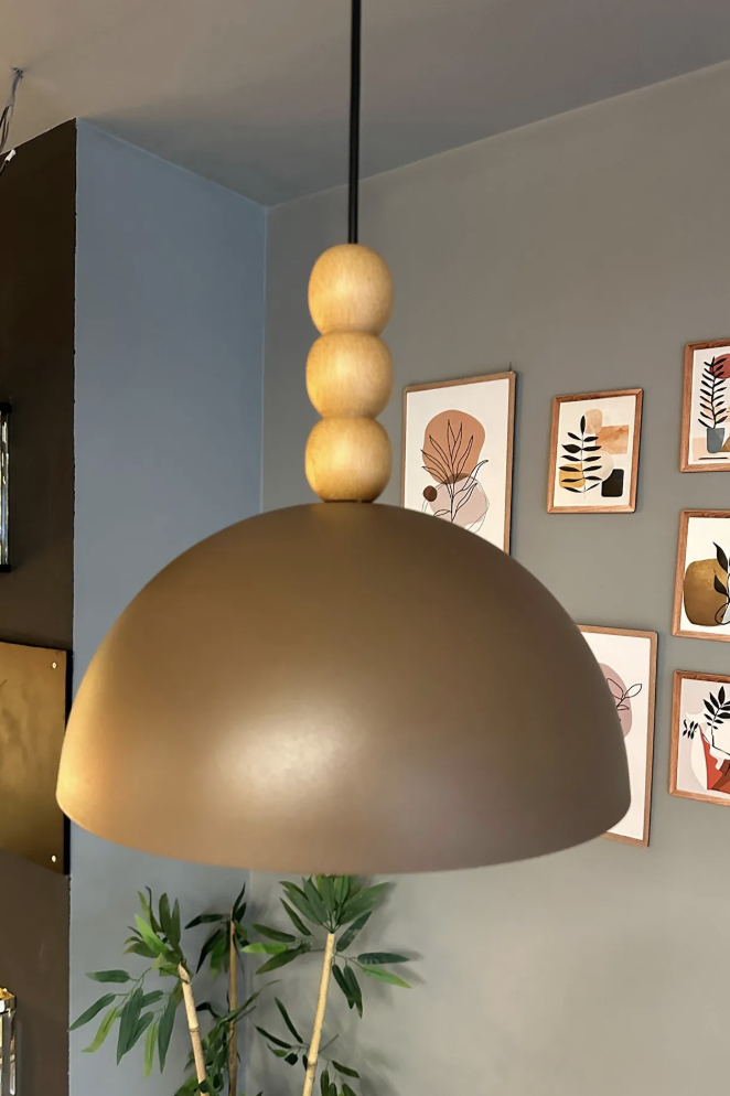 Yimpi Sütlü Kahve Avize Ahşap Üç Boncuk Tekli Sarkıt Salon Cafe Lamba Dekoratif Aydınlatma